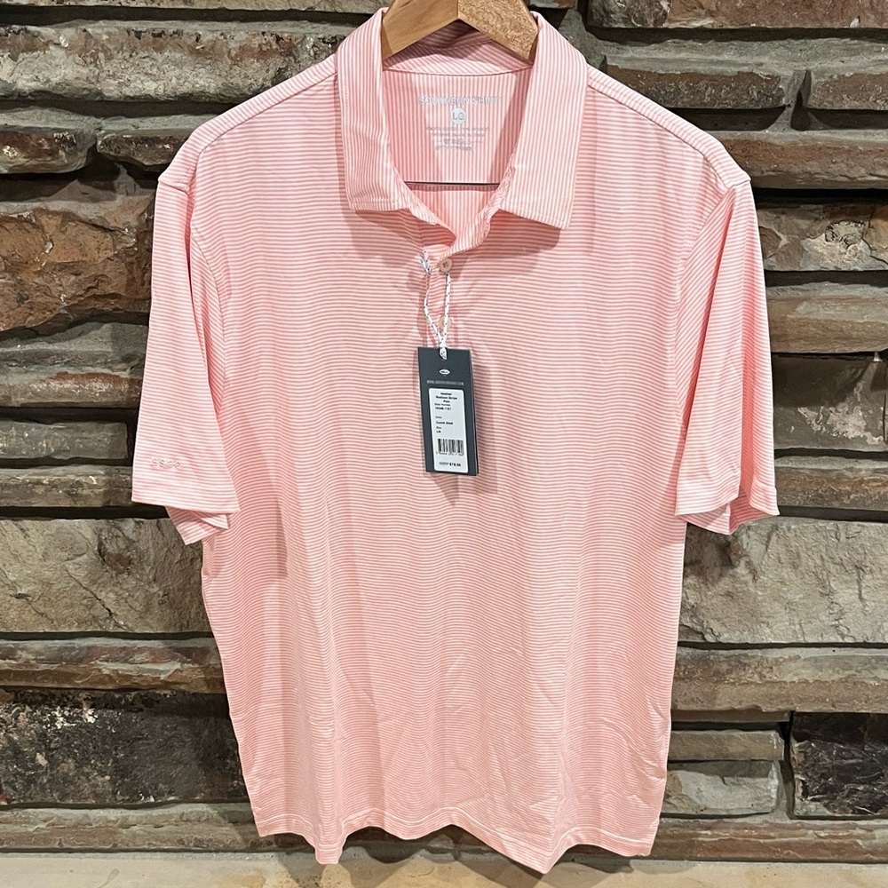 Southern Shirt Madison Stripe Heather Polo in Conch Pink Performance Stretch UPF